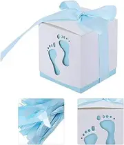 Yomiyuyr Candy Box, Wedding Paper Candy Box, Cute Footprint Favor Box for Baby Shower (pink) (blue)