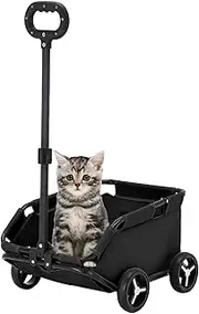 Small Dog Trolley, Portable Pet Stroller with 360° Rotatable Pull Rod, Lightweight Folding Cat Carriage, Versatile Design, Adjustable Rolling Pet Cart for Travel, Shopping, Walks, Play(Black)
