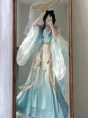 [INSTR] Women Chinese Traditional Embroidery Hanfu Female Carnival Cosplay Costume Gradient Blue Hanfu Dress Plus Size