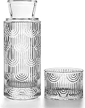 DATOUPINGQI Water Carafe and Glass Set, Bedside Water Carafe and Glass Set for Nightstand Mouthwash Water Dispenser for Bathroom, 21.6 OZ Water Pitcher Bottles with 6 OZ Lid for Kitchen
