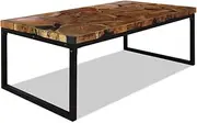 Teak Coffee Table 110x60 Rustic Wood Black Resin Living Room Furniture Wooden End Room Storage Accent, Dining Desk Set