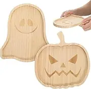 Cabilock Halloween Serving Trays 2pcs Charcuterie Board Pumpkin Ghost Wood Fruit Cheese Platter Tray Party Serving Platters for Home Party Dinnerware Supplies