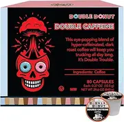 Double Donut High Caffeine Coffee Pods, Extra Strong Double Caffeine Coffee Cups for Keurig K Cup Brewer Machines Single Serve Dark Roast Coffee, 80 Count