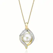 Zamel's 9ct Two Tone Gold 7mm Freshwater Pearl & Diamond Set Pendant Jewellery