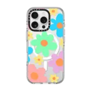iPhone 16 Pro Clear Case MagSafe Compatible Transparent Floral Pastel Colors 70s Retro Flower Power