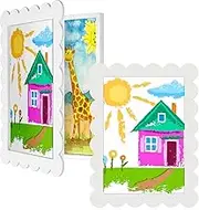 Threehoney 2 Pcs Scalloped Kids Art Frames Changeable 8.5 x 11 Inch Front Opening Kids Art Work Frame White Hanging Kids Art Storage Organizer for 3D Picture Crafts Display Storage Portfolio Room