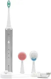 3 in 1 Multifunctional Women Beauty Sonic Electric Toothbrush Facial Cleansing Massage Brush Automatic Toothbrush (Color : Silver)
