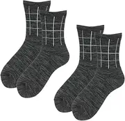 fukuske(福助) Fukusuke Men's Crew Length (Loose Fit Length), 2 Pairs Set, Checkered Pattern, Bottom Pile, Tight Resistant, Slip Resistant