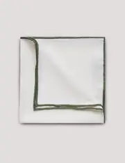 Hawes & Curtis White Pocket Square With Sage Green Border | 100% Silk Size: One Size