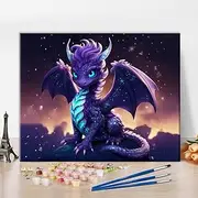 TISHIRON Paint by Numbers for Adults Beginner, Paint by Numbers Kits Cute Fairytale Dragon with Wings in Shimmering Shine Adult Paint by Number Home Wall Decoration, 16 x20 Inch(Frameless)