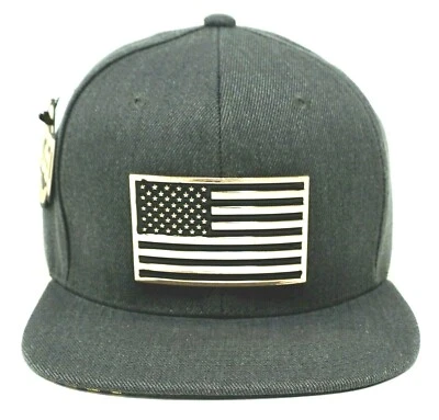 USA Snapback Cap Hat US Flag Stars Stripes OSFM Gray Men's NWT