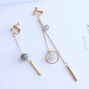 Asymmetrical Drop Earring (Various Designs) Sterling Silver - Ear Hook Earring - Gray Crystal & Rectangle Bar - Silver - One Size