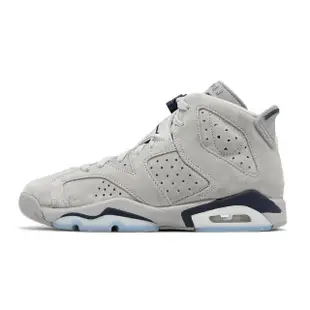 【NIKE 耐吉】Air Jordan 6 Retro GS 大童 女鞋 喬治城 灰 深藍 麂皮 6代 喬丹 休閒鞋(384665-012)