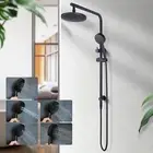 ACA Black 8'' Round Shower Head 5-MODE Handheld Gooseneck Rail Wall Arm SET WELS