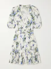 [Veronica Beard] Veronica Beard - Dewey Belted Tiered Floral-print Cotton-gauze Mini Dress - Multi - US8 US 8 Multi