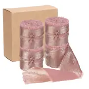 4pcs Chiffon Ribbon, 1 1/2"x5 Yard Silk Ribbon, Rose Gold Glitter Fabric Ribbon