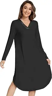 [NACHILA] Women's Nightgowns-Viscose Made from Bamboo,Long Sleeve Nightshirts Soft Sleepdress Loose Sleepshirt