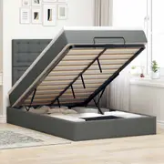 Ottoman Bed with Mattress & LEDs Dark Grey Fabric vidaXL