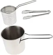 COLLBATH 1 Set Fryer Pot with Deep Frying Basket Handheld Tong and Heat Resistant Design for Preparing Food and Breakfast the Kitchen