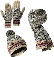[Generic] Winter Beanie Hat Scarf Gloves Set | Winter Hat Scarf Gloves,Soft Touchscreen Gloves and Scarves Cold Weather