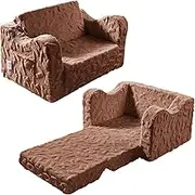 Kids Couch, 2-in-1 Convertible Kids Chair to Lounger Bed, Kids Sofa for Toddler Boys Girls, Ideal for Reading Sleeping Gaming Decor (Brown)