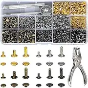 AIMALL 484PCS Leather Rivets Tool Metal Stud Set Double Cap Fixing Belt Repair DIY Kit Craft, Double Cap Rivet Tool Kit for Belts, Bags & Garment Repair, Includes Punch Pliers & Storage Box