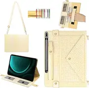 Shiny Case for Samsung Galaxy Tab S10 Ultra/S9 Ultra/S8 Ultra 14.6" Handbag with Pen Holder, Techcircle Iridescent PU Folio Envelope Pocket Stand Cover with Hand Strap+Shoulder Strap, Shiny Yellow