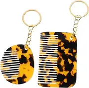 Mikinona 2 Pcs Mini Comb Keychains Wide Tooth Hair Detangler Portable Small Comb Keyring Travel Accessory Stylish Leopard Print
