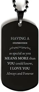 Black Dog Tag Stepbrother Engraved Gift Always Love You Unique Way to Show Affection for Him on Christmas and Birthday Occasions, Aluminum, Cubic Zirconia