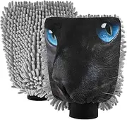 XYMZR Black Cat Blue Eyes Absorbent Microfiber Car Wash Mitt, Funny Cute Anime Scratch Free for Cars Cleaning, Home Cleaning Mitts, 2 Pack, 10.24” L x 7.09” W