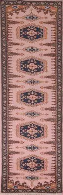 Pink Geometric Tribal Oriental Runner Rug Wool Handmade Oriental Carpet 3x10