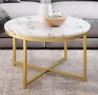 Coffee Table w/ Faux Marble Top Modern Round Accent Table for Living Room BF