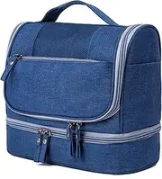 [LIZEALUCKY] Hanging Toiletry Bag, Travel Makeup Bag Portable Double Zipper Pouch Wet Dry Cosmetic Organizer for Outing Business Trip Wash Cosmetics Accessories (Navy Blue)