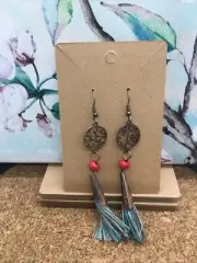 4” Bronze-tone Earring Set Boho Retro Dangle Drop Hook New Free Ship 3491