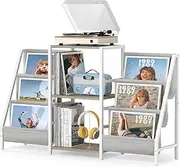 Record Player Stand with Vinyl Storage, Record Player Table with Vinyl Record Storage Up to 280 Albums, Turntable Stand with Record Holder Vinyl Display Shelf, Record Cabinet for Vinyls Media White