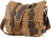 Jonon Vintage Military Men Canvas Messenger Bag for 13.3-17" Laptop, Brown, Size 14.7"