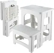 Folding 2-Step Stool for Adults Kids Non-Slip Collapsible Portable Step Stool for Kitchen Home Toilet Bedroom Office Bathroom Rv,Holds 300 Lbs(White)