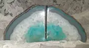 Beautiful Blue Polished Agate Geode Crystal Bookends ~ Geode Exposed on Side