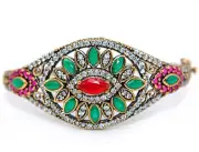 Ottoman Empire Style 12CT Treated Ruby & Garnet 925 Sterling Silver Bracelet