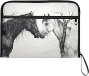 YMXFXP Horse Black White Art Expandable Filing Folder, 13-Pocket Funny Cute Design with Sticky Labels, A4 Letter Size Document Organizer for Office, School, Boys, Girls