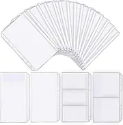 LeeLoon 32 Pcs Binder Pockets A6 Size 6 Holes Binder Zipper Pouch Folders for 6-Ring Notebook Binder Loose Leaf Bags, Waterproof PVC Pouch Document Filing Bags,Name Cards and Receipt
