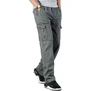 Men's Cargo Pants Trousers Elastic Waist Front Zipper Flap Pocket Solid Color Breathable Soft Work Causal Daily Wear Streetwear WorkWear Loose Fit Deep Army Gr