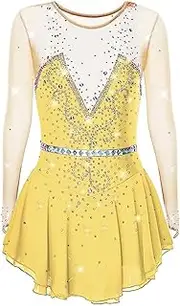 [Zagitova] Ice Figure Skating Dress for Girls Patchwork Women Long Sleeve Competition Dance Outfits with Shiny Rhinestone