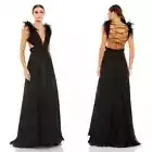 NWT MAC DUGGAL PLUNGE OSTRICH FEATHER A-LINE CUT OUT GOWN BLACK SZ 0