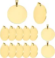 12Pcs Gold Plated Stamping Blanks Metal Charms Stainless Steel Engraving Blanks 1" Blank Pendant Stamping Tags With Hole for Necklace Pet Collar ID Name Tags Jewelry Making