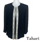 Tahari Black Cream Beaded Party Event Long Jacket Coat NWT Size 14