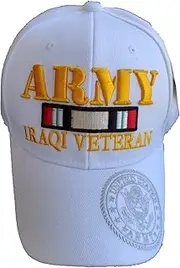 [First Military Choice] Army Iraqi Veteran Ribbon (Emblem Shadow on Bill) Army Cap (White), White, 0