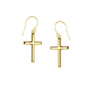 14K Yellow Gold Shiny Cross Drop Earrings