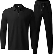 [AboveSun] Kingsire Matching Set for Men, 2 Piece Outfits Casual Long Sleeve and Pants Sets, Athletic Jogging Outfits Suits, Black, Small, Black, Small