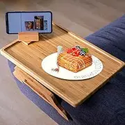 Wumimi Bamboo Sofa Arm Tray, Couch Armrest Table, Sofa Armrest Clip Table, Couch Arm Table Clip on Side, Wood Couch Arm Table Tray, Sofa Arm Tray, Foldable Couch Armrest Tray